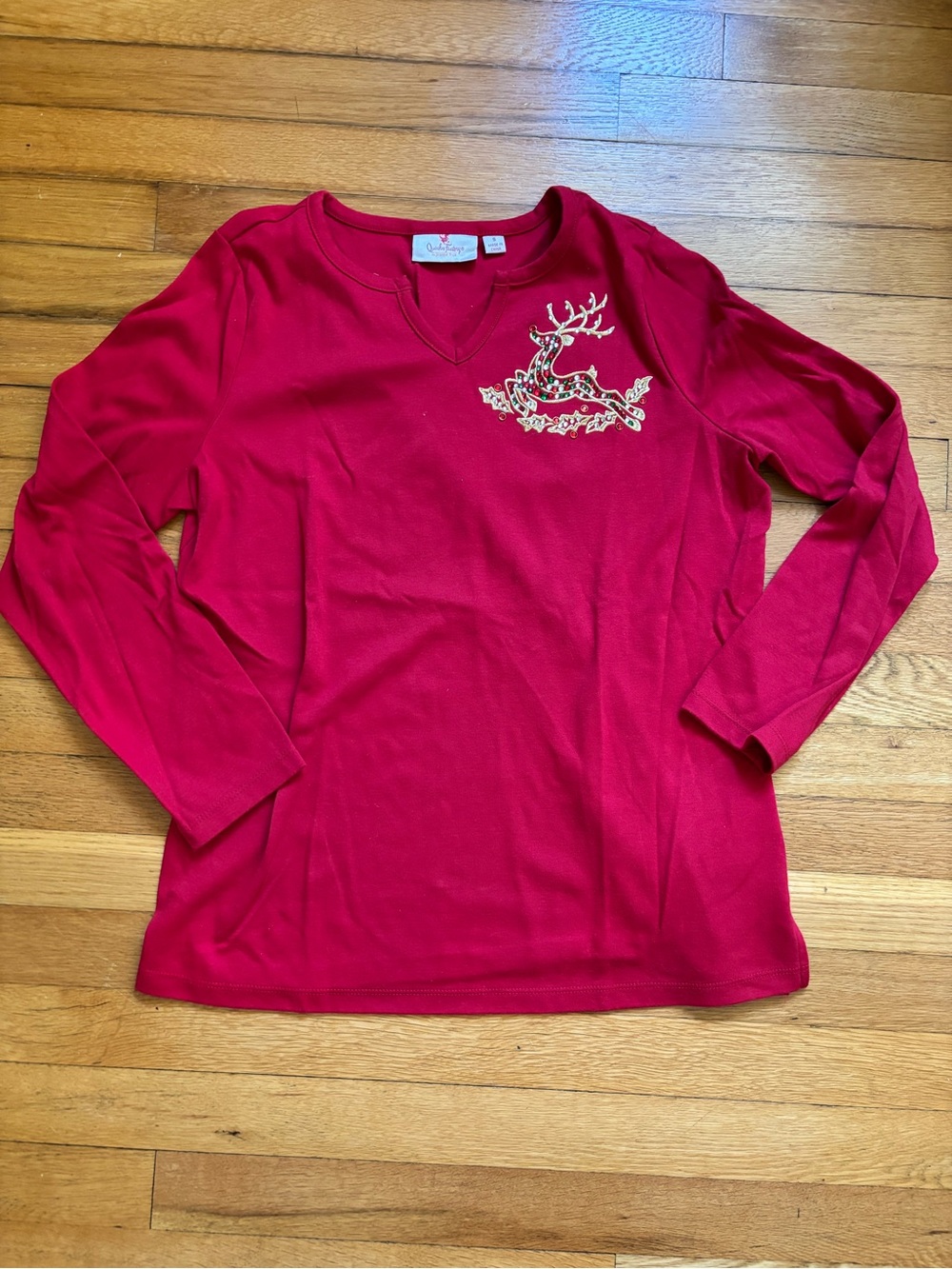 Red Embroidered Reindeer Top